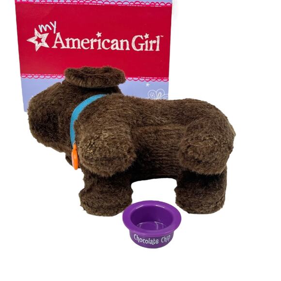 American Girl Pet Dog Bowl Collar Chocolate Chip Brown Labrador Retriever Plush - Picture 5 of 8